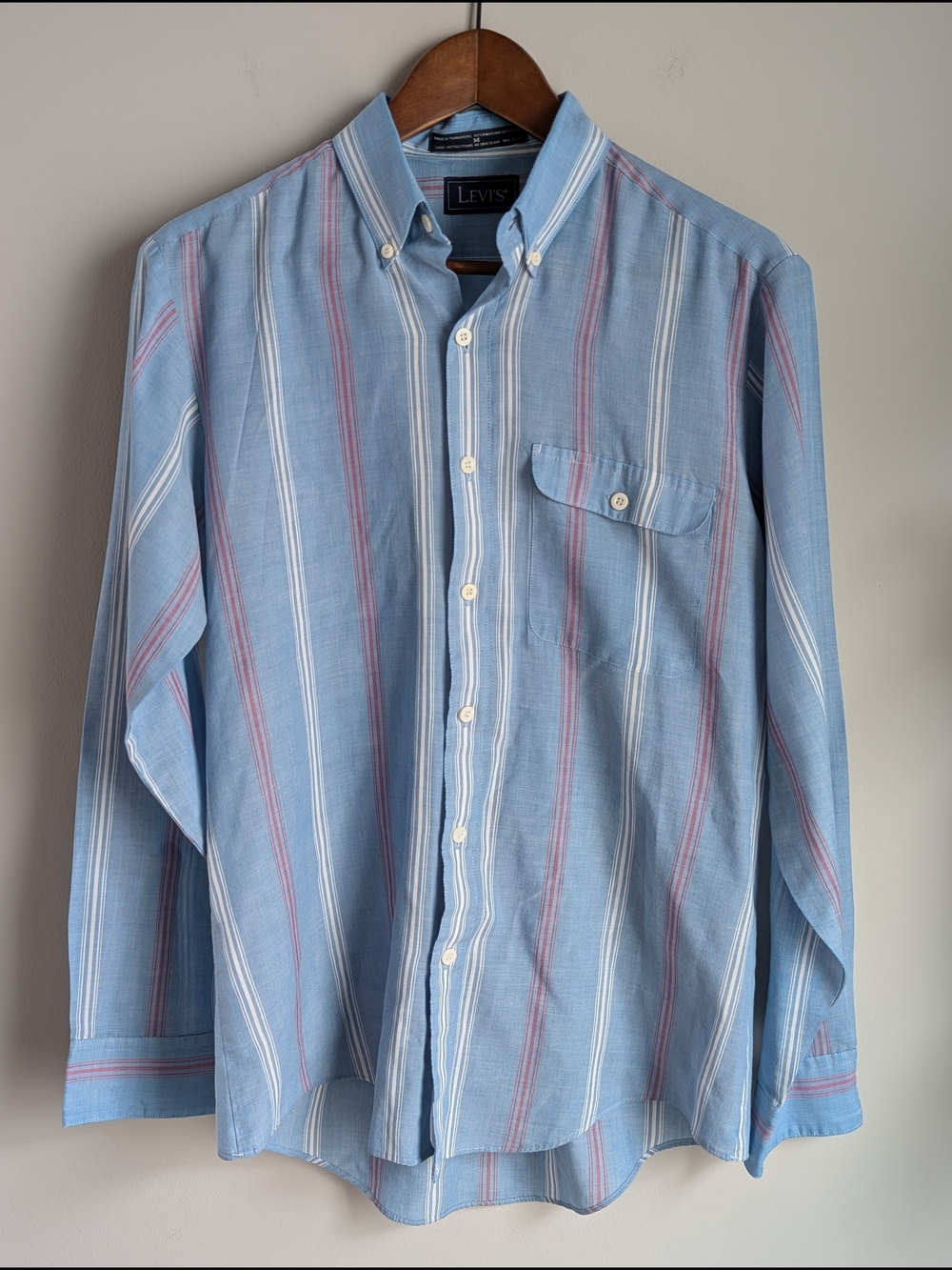 Vintage Levis Shirt Men's M Blue Striped Long Slv Button Down Western Cowboy 80s